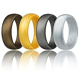 ROQ Silicone Wedding Ring for Men Affordable Silicone Rubber Band, 4 Pack - Bronze, Silver, Beveled Metallic Platinum, Gold - Size 11