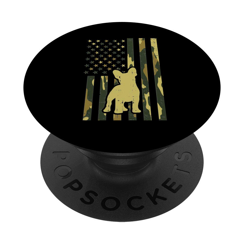 Camo US Flag French Bulldog Frenchie Patriot Dog Lover Gift PopSockets PopGrip: Swappable Grip for Phones & Tablets
