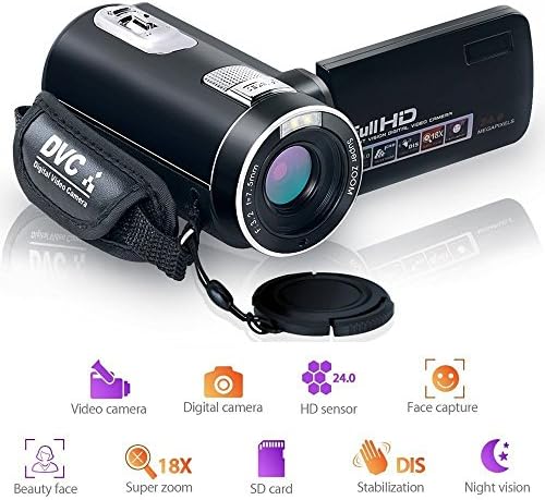 Camcorder Video Camera Night Vision Pause Function Digital Camera Full HD 1080P 24.0MP Vlogging Camera with Remote Controller