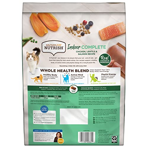 Rachael Ray Nutrish Indoor Complete Premium Natural Dry Cat Food, Chicken with Lentils & Salmon