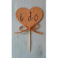 I Do Rustic Burlap Cupcake Toppers, Bridal Shower Toothpicks 12 pack