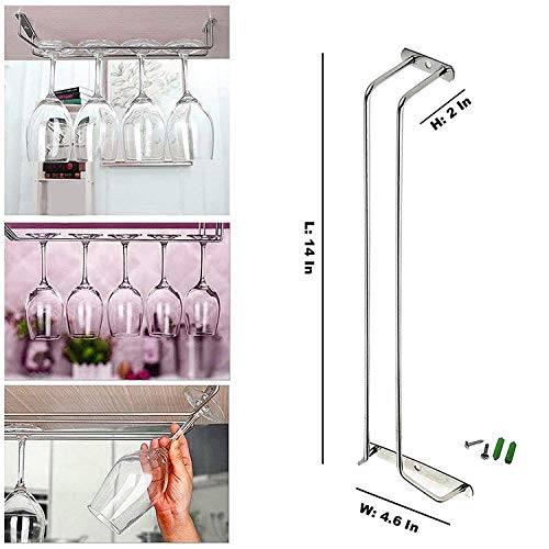 RedDreamer 14-Inch Wine Glass Rack, Under Cabinet Wine Glass Holder Stainless Steel Chrome Finish Stemware Rack - Hanging Stemware Holder for Cabinet Kitchen Bar, Set of 4