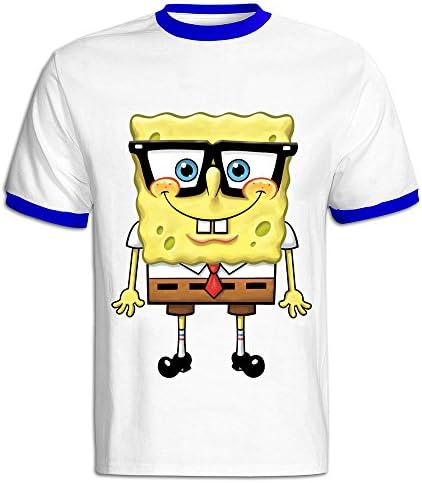 Short Sleeve RoyalBlue M Latest Spongebob Organic Cotton T Shirts For Man's Popular Round Neck T Shirt
