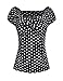 Women Sweetheart Neckline Polka Dot T Shirt Tee Pleated Short Sleeve Blouse Tops Black/L