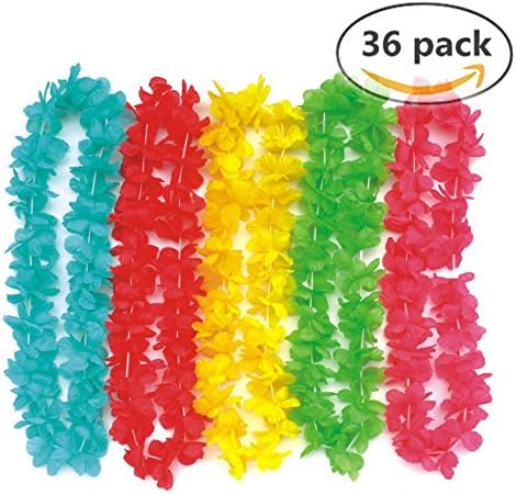 Hawaiian Flower Leis Necklace for Luau Party - Flower Lei Garland with Mutli-Color &amp; Perfect Vibrant Floral Design for Hawaii Luaus (36 count)