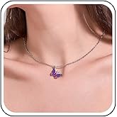 Andelaisi Boho Butterfly Pendant Necklace Colorful Butterfly Necklace Chain 3D Butterfly Necklace Choker Minimalist Insect Necklace Jewelry for Women