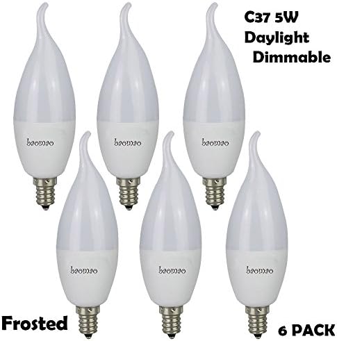 Baomao Dimmable Candelabra LED Bulbs, 40W Incandescent Bulbs Equivalent, 5W E12 LED Flame, UL Listed, Chandelier Bulbs, 400lm, 120° Beam Angle, Daylight, 4000K, LED Candle Bulbs,6 Pack (Frosted)