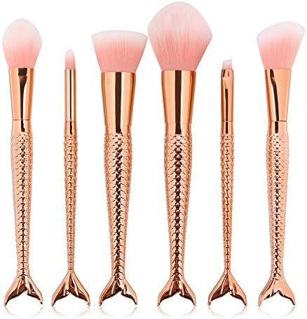 LYNN CAPANZANO 6 Pcs Eyeshadow Brushes Set Eyebrow Blusher Face Powder Brushes Kit Colorful Mermaid Handle Rose Gold