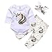 Mikrdoo Baby Clothes Set Long Sleeve Bodysuit White Tops Unicorn Printed Pants and Headband Outfits (0-6 Months)
