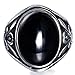 BOHO Jewelry Mens Vintage Stainless Steel Onyx Ring,Black Silver