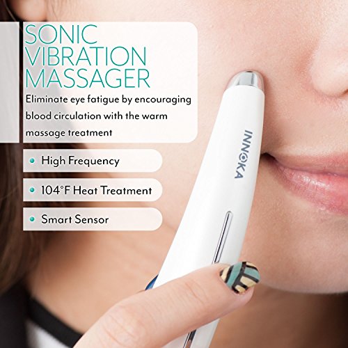 INNOKA Eye Massager, Heated Sonic Vibration Eye Facial Roller Skincare Device with Touch Activation Smart Sensor for Anti-Aging, Anti-Wrinkle, Reduce Eyes Puffiness, Dark Circles (Battery Operated)