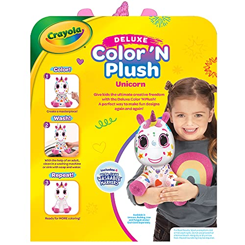 Crayola Deluxe Color ‘N Plush 10-Inch Unicorn - Draw, Wash, Reuse - 2 Broad and 2 Fine Ultra ...