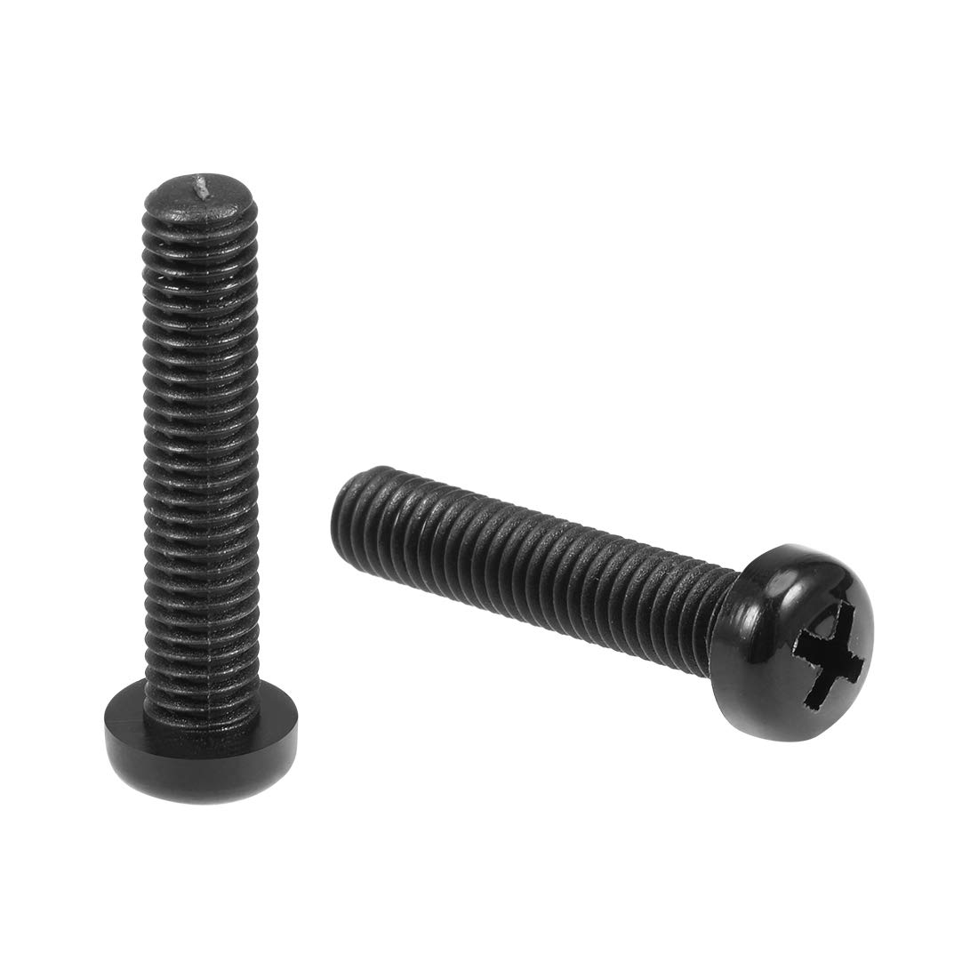 sourcing map M6x30mm Threaded Nylon Phillips Cross Pan Head Machine Screws Bolts Black 50Pcs