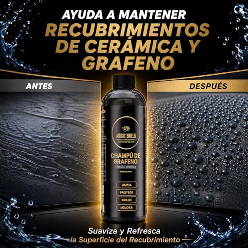 Magic Shield Champú de Grafeno – Lavado de Autos pH Neutro | Protección Hidrofóbica & SiO2 | Limpieza Profunda & Brillo Mejorado | Seguro para Recubrimientos Cerámicos & Pinturas – 16oz