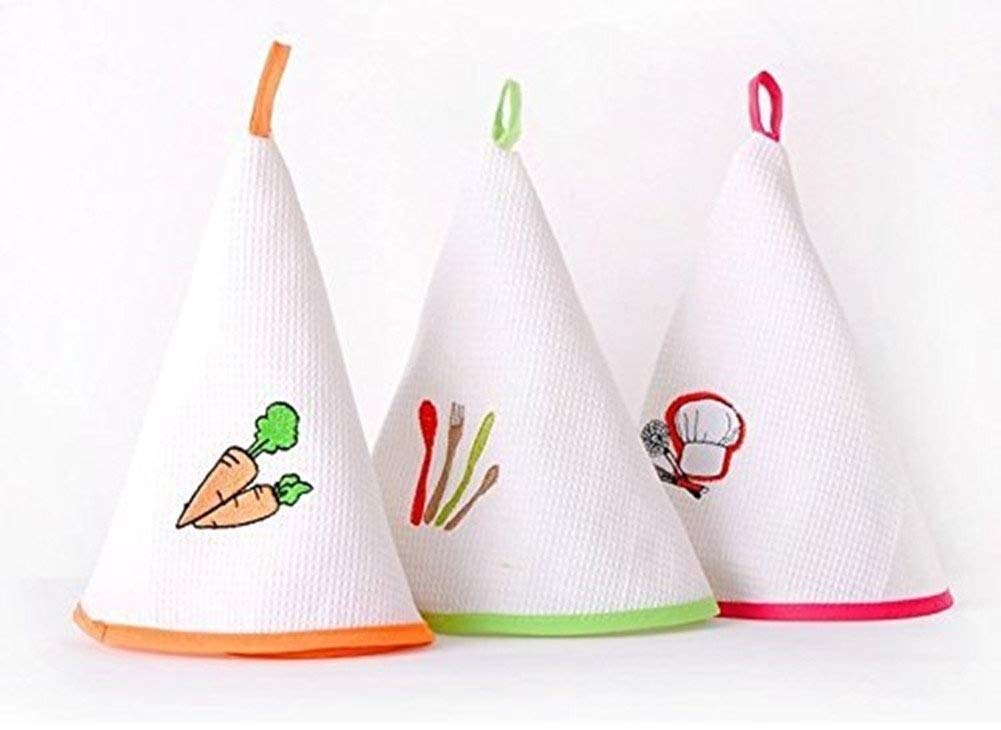Set of 3, 100 Cotton, 50CM Round Hanging White kitchen Tea Towels Hand