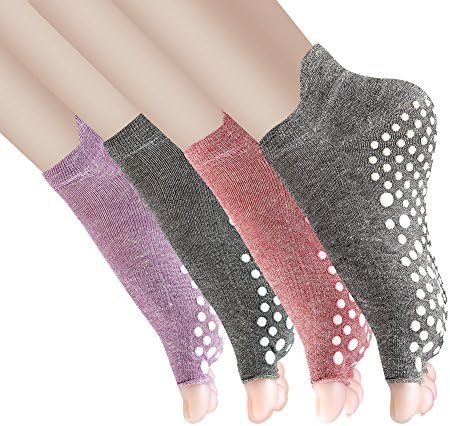 Yoga Socks Non Slip Skid Pilates Barre with Grips for Women 4 Pack by Cosfash