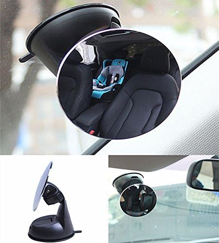 Moyishi Blind Spot Adjustable Baby Car Mirror 360° Rotate Suction Cup Rear Facing Mirror For All Universal Vehicles Car Fit (Black)