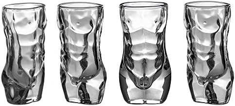 Dopecha Shot Glass Set (4-Piece Male Set) Crystal, Male Shaped Custom Design | Bachelorette Party Drinks | Tequila, Vodka, Whiskey, Bourbon | Funny, Durable