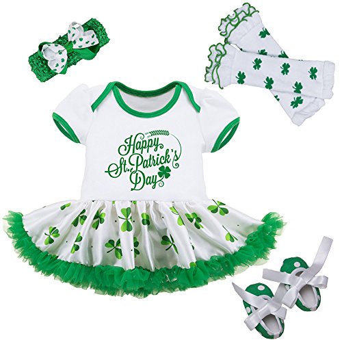 Baby Girls ST Patricks Day Outfit - Shamrocks Green Party Costume Tutu Dress Irish Infant Birthday Gift Clothing Set, XL(12-24 Months)