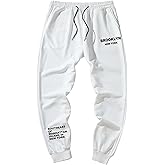 GORGLITTER Men's Graphic Sweatpants Y2k Letter Print Drawstring Waist Athletic Gym Jogger Pants Streetwear