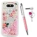 LG G5 Case, Liquid Glitter Case Bling Sparkle Shiny Flowing Moving Pink Love Hearts Cover Clear Ultra Slim Protective TPU Bumper with Stylus Pen Plug Dust for Girl ZSTVIVA - Red Rose Flowers