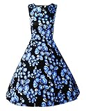 Costyleen Women's 1950s Vintage Floral Boat Neck Sleeveless Party Swing Dress with Belt