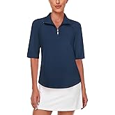 Misyula Womens Golf Shirt Quick Dry Half Sleeve Quarter Zip Polo Workout Tops Tennis Shirts M-3XL