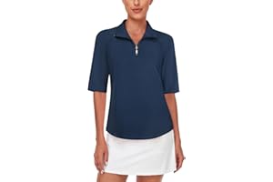 Misyula Womens Golf Shirt Quick Dry Half Sleeve Quarter Zip Polo Workout Tops Tennis Shirts M-XXL