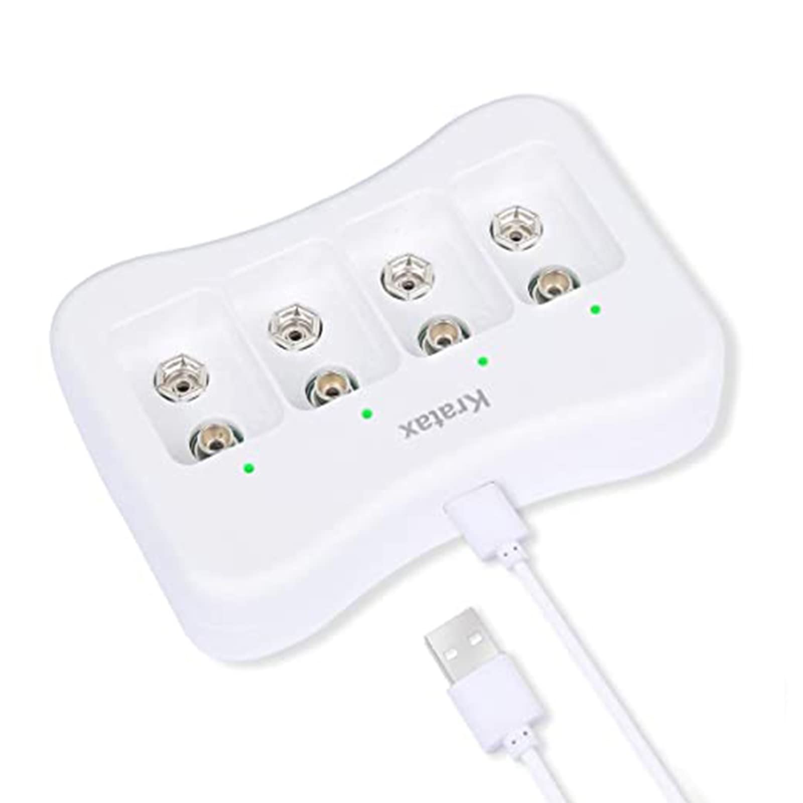 Kratax 9V Battery Charger, 4-slot Li-ion 9 Volt Fast Rechargeable Battery charger with LED indicator for PP3 9V Lithium Battery,Built-in Protection Board