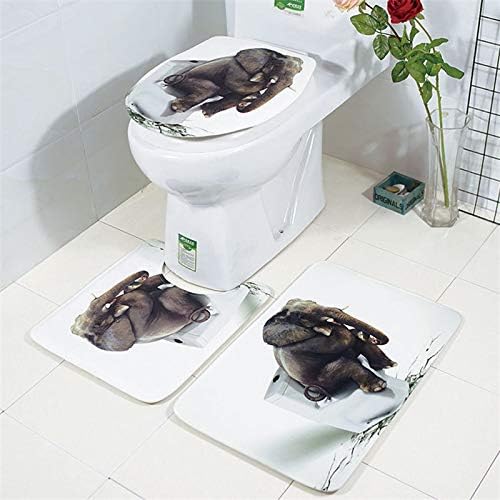 Global Brands Online 3pcs Bathroom Rug Mats Set 3D Elephant Flannel Soft Anti-slip Shower Toilet Carpet