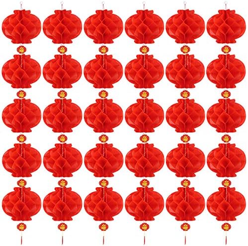 Vanproo 30 Pieces 10 Inch Chinese Year Red Paper Lanterns Chinese Japanese Hang Lantern Decorations