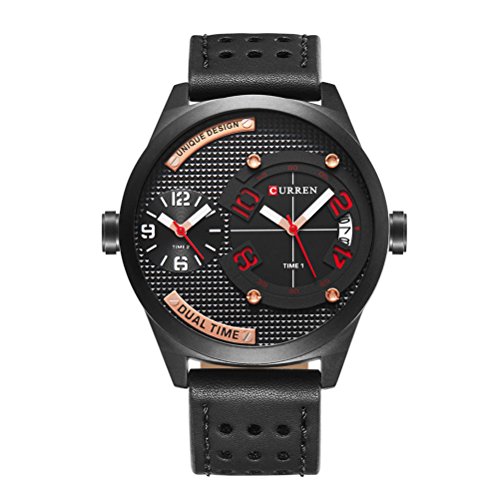 CURREN Marca Nueva Correa de Cuero Negro Moda Casual Negocio 30 Metros Reloj Impermeable