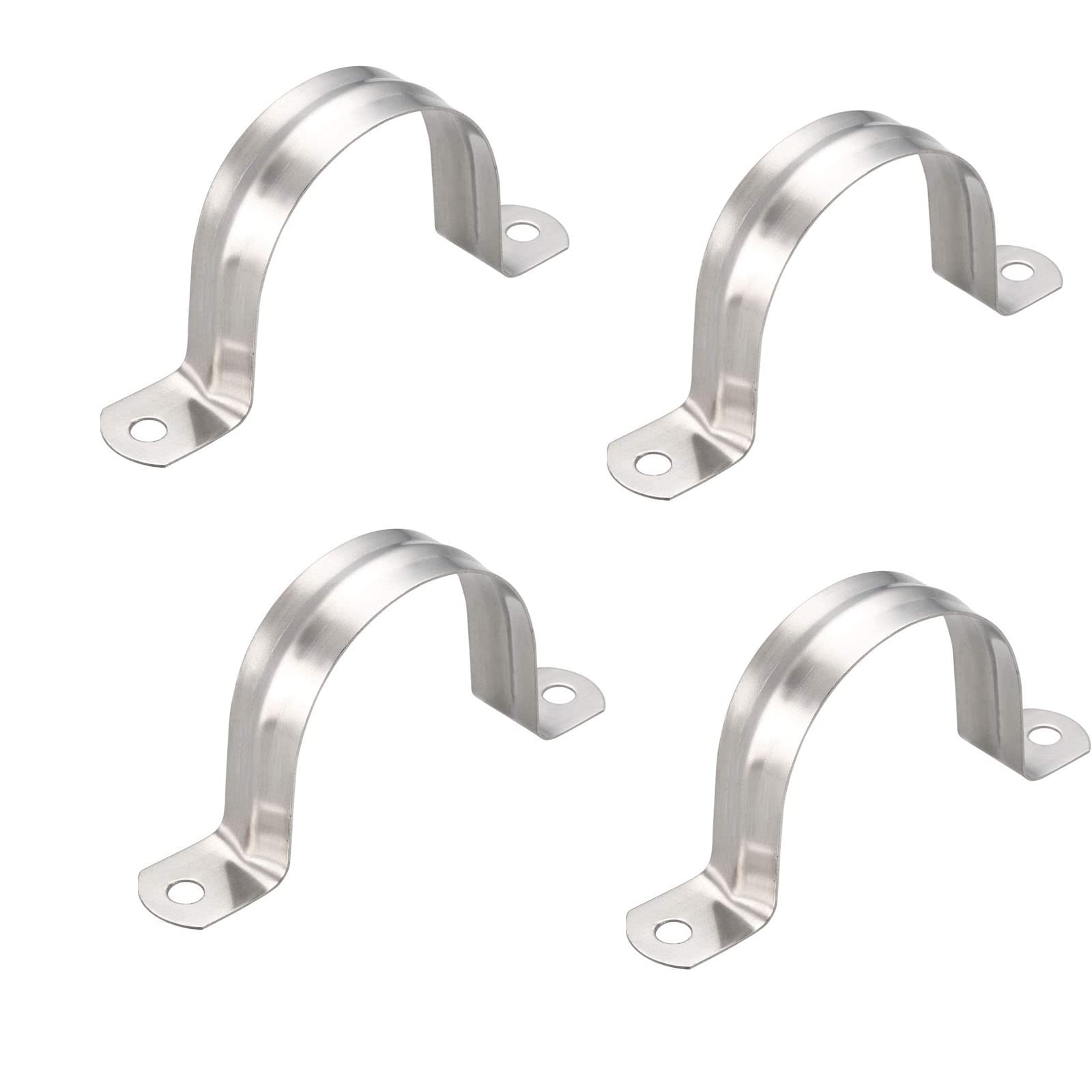 TOP-Vigor 4Pcs 50mm(1.97") Rigid Pipe Strap, 2 Holes 304 Stainless Steel U Bracket Tension Tube Clip Clamp for Pipe Fixing