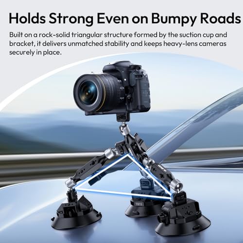 ULANZI TB15 Suction Cup Camera Mount, Heavy Duty Car Suction Camera Mount Magic Arm with 360° Rotation, 1/4" & 3/8" Thread Compatible with DJI OSMO Pocket 3/OSMO 360/Insta 360 x5 DSLR Car Boat Wall