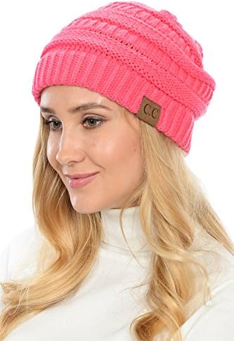 Yourstyle USA Trendy Warm Chunky Soft Stretch Cable Knit Slouchy Beanie (One Size, Candy Pink)