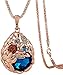 Calors Vitton Rose Gold Plated Flower Water Drop Crystal Long Chain Pendant Necklace
