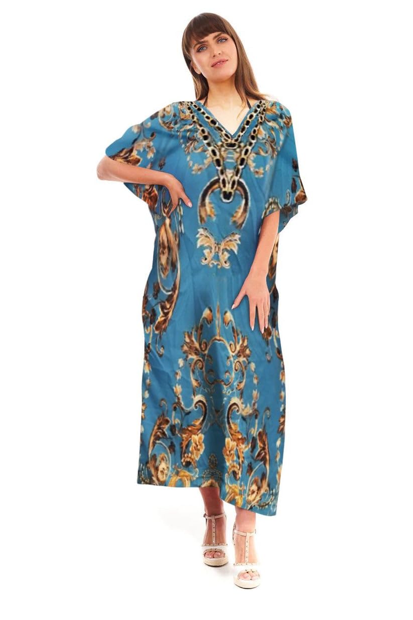 Looking Glam Full Length Maxi Long Kaftan Chain Print - Teal 40001