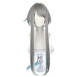 Long Straight Dark Gray Gradient Lake Blue Wig