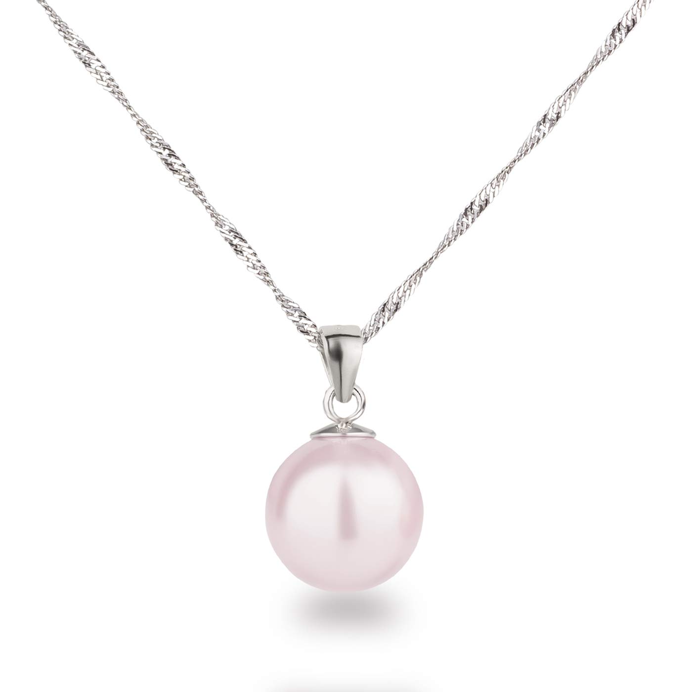 Schöner-SD Silver Chain with Pendant Pearl 12 mm Large 925 Silver Rhodium Plated,