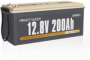 Power Queen 12.8V 200Ah LiFePO4 Battery with Built-in 100A BMS, 2560Wh Lithium Battery 4000 to 15000 Cycles, 10 Years Lifespan, Used for Solar Off Grid, Home Energy Storage, Power Failure Supply