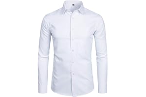 ZEROYAA Men's Long Sleeve Dress Shirt Solid Slim Fit Casual Business Formal Button Up Shirts with Pocket