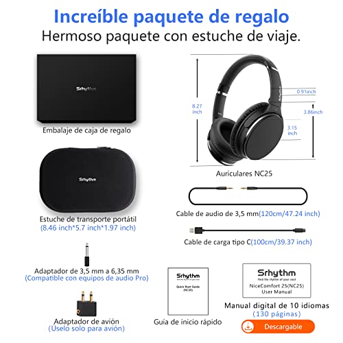 Srhythm Auriculares inalámbricos NC25 Bluetooth 5,3,Auriculares Ligeros con cancelación de Ruido sobre la Oreja con Baja latencia, Modo de Juego