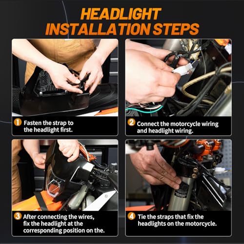 JFG RACING Universal Motorcycle LED Headlight for KTM EXC125 EXC250 SX250 SXF250 SXF250 EXC450 SX350 SXF450 EXC525 640LC4 Dirt Bike Enduro Supermoto Beta Derbi 50cc - Black