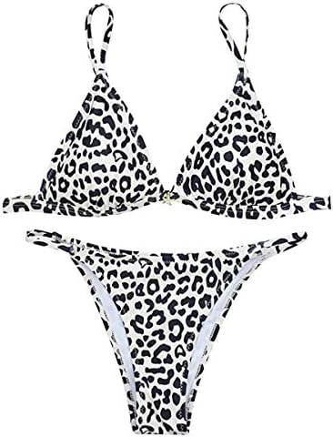 Dawwoti Spaghetti Strap Leopard Print Padded Low Waist Women Bikini Set