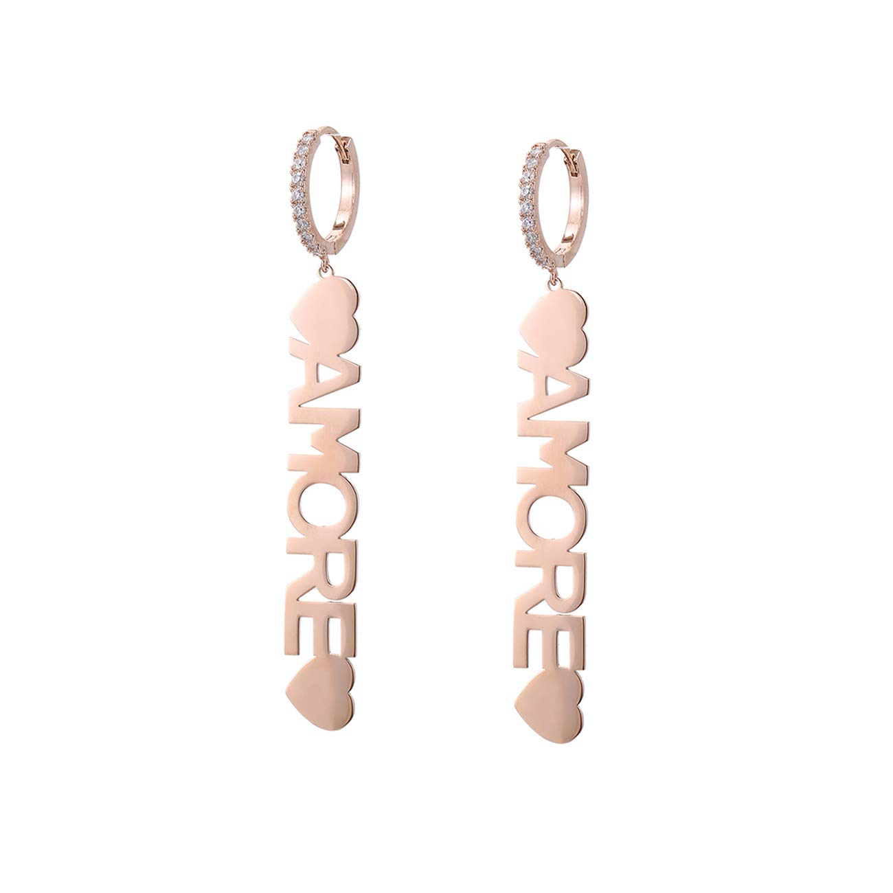 Dangle Earring for Women, Rose AMORE Letter Heart Dangle Earrings Huggie Hoop Earrings for Women