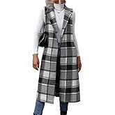 IDEALSANXUN Womens Long Plaid Vest Fall Winter Sleeveless Blazer Jackets Open Front Cardigan