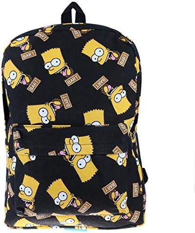 Pretty Backpack, School Bags, Teenager Girls Shoulder Bag, Cartoon Printing, Bart Simpson Cartoon Pattern, Physiological Curve Back, Flap Pocket, Canvas Material (White)