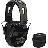 Walkers Tacti-Grip Lightweight Shooting Hunting Range Slim Hearing Protection Muff with Rubber Headband (Multi Camo Gray) Bundle with Protective Case (2 Items)