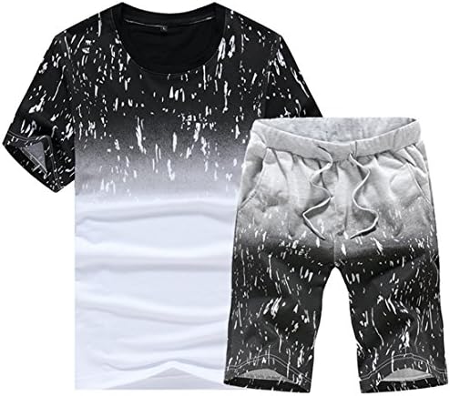 CASUALXP Men's Cotton Athletic Tracksuit Sets Summer Beach Walking Running T-Shirts Short Trunks (Black, XXX-Large)
