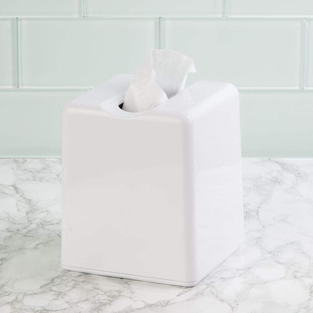 mDesign Modern Square Plastic Paper Facial Tissue Box Cover Holder for Bathroom Vanity Countertops, Bedroom Dressers, Night Stands, Desks and Tables - 2 Pack - White: Home & Kitchen